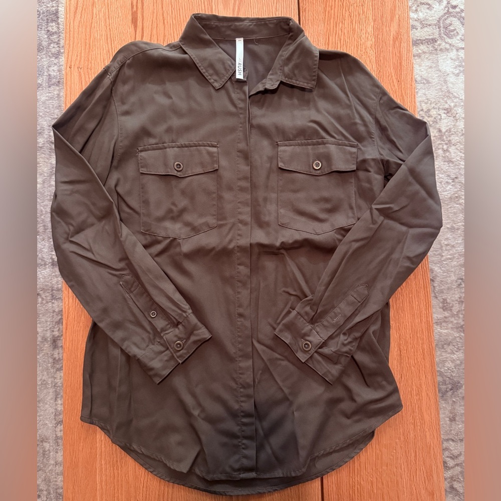 Olive Green Utility Shirt Jacket Shacket Small Button Up Lightweight